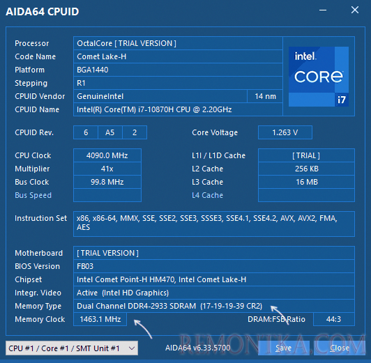 Сведения о RAM в AIDA64 CPUID