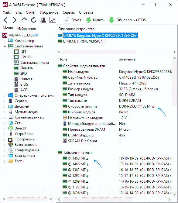 Частота памяти в AIDA64