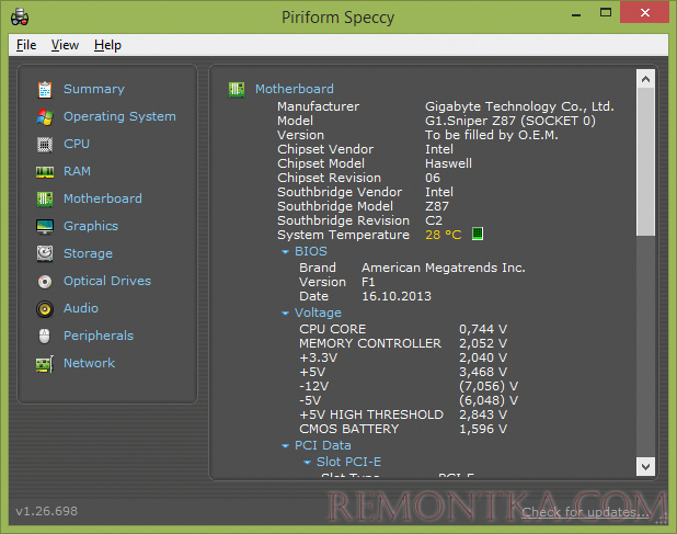 Информация о версии BIOS в программе Speccy