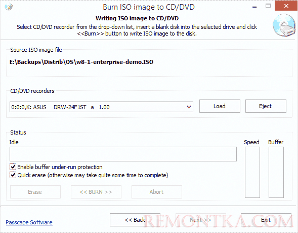 Меню записи ISO на диск