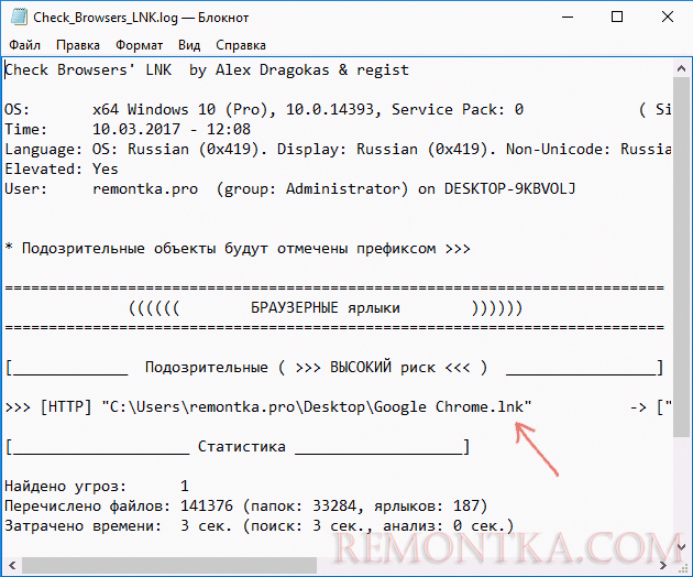 Журнал сканирования Check Browser LNK