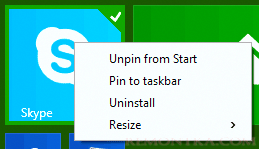 Контекстное меню на начальном экране
