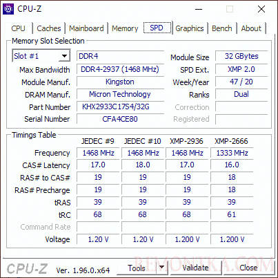 Поддерживаемые тайминги памяти в CPU-Z