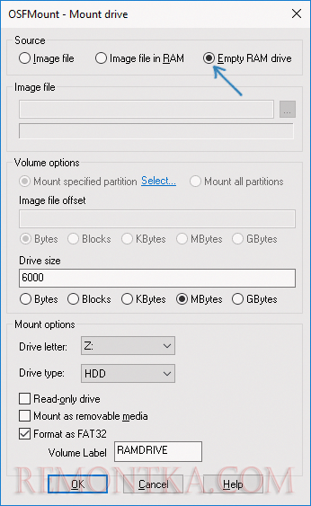 Создание RAM диска в OSFMount