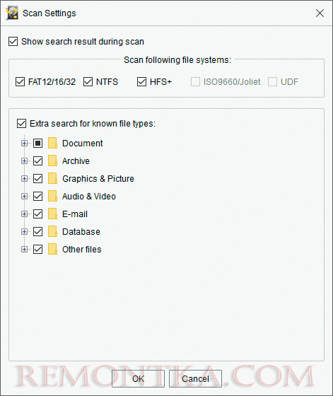 Настройки восстановления данных