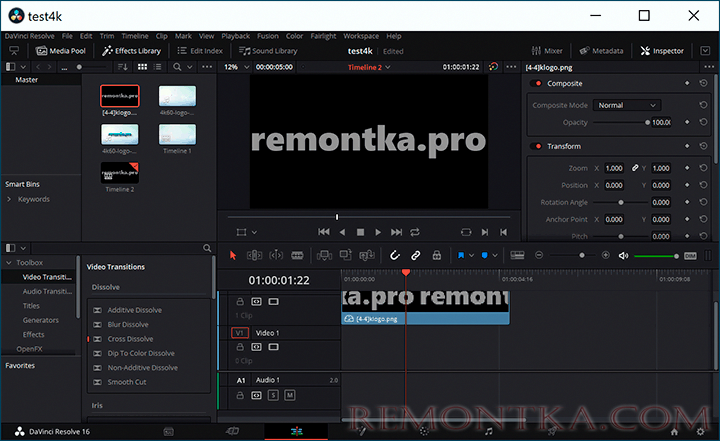 Редактирование видео в DaVinci Resolve