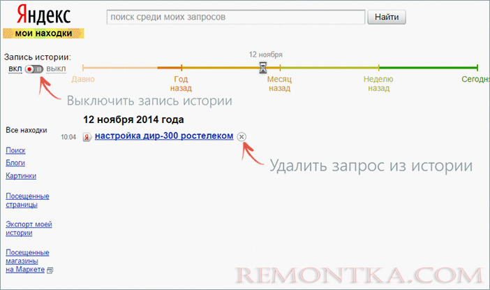 Удаление запроса из поисковой истории