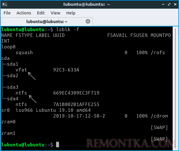 Файловая система дисков в терминале Linux