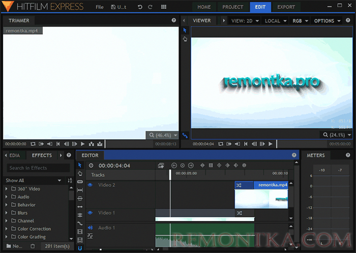 Редактирование видео в HitFilm Express
