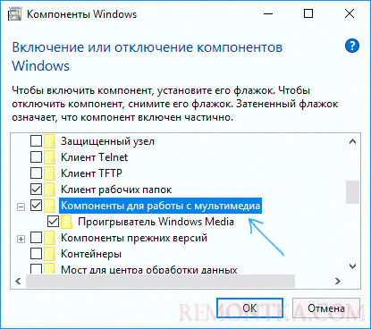 Включить мультимедийные функции Windows 10