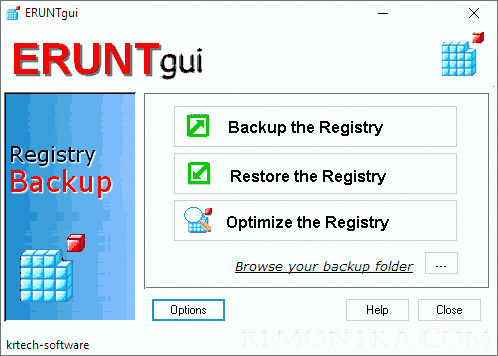Резервное копирование реестра в ERUNTgui