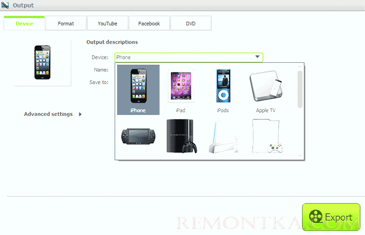 Форматы для экспорта видео