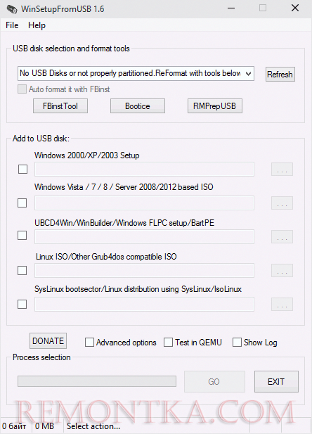 Запись Live USB в WinSetupFromUSB