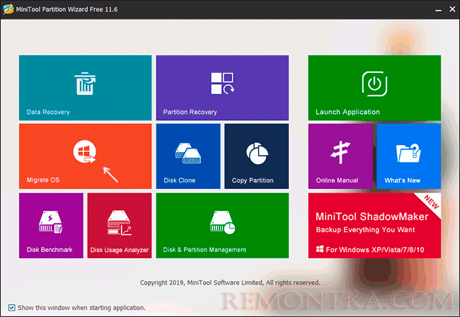 Перенос ОС в MiniTool Partition Wizard Free
