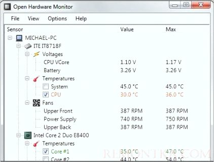 Проверка температуры ноутбука с помощью Open Hardware Monitor