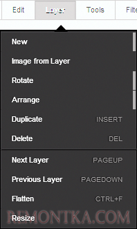 Меню действий со слоями