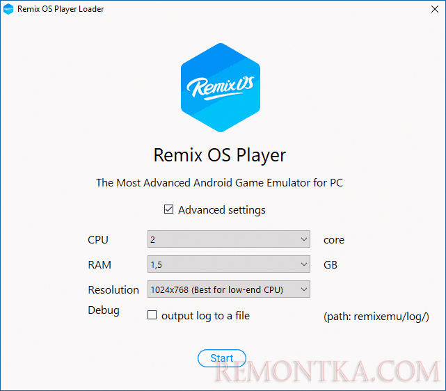 Запуск Remix OS Player