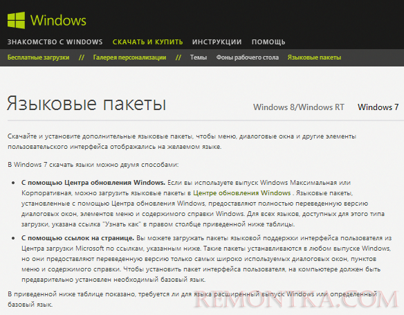 скачать русский языковой пакет для windows 7 professional