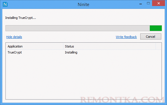Процесс установки программы в Ninite