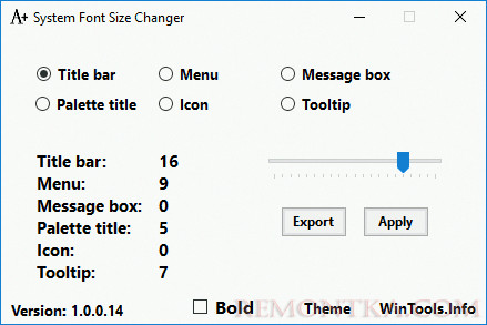 Настройка размера шрифта в System Font Size Changer