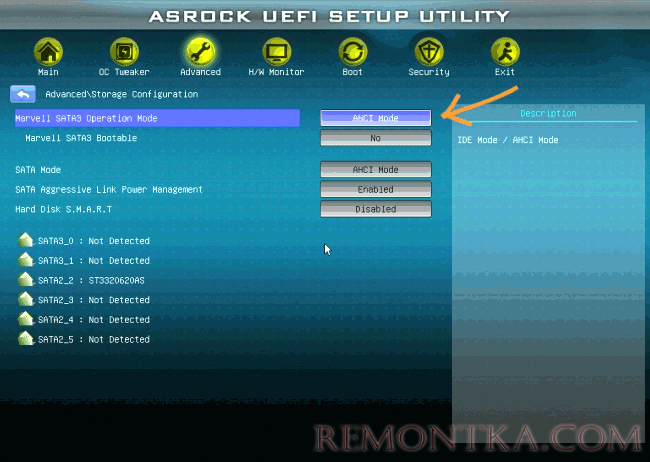 Включение AHCI Mode в UEFI
