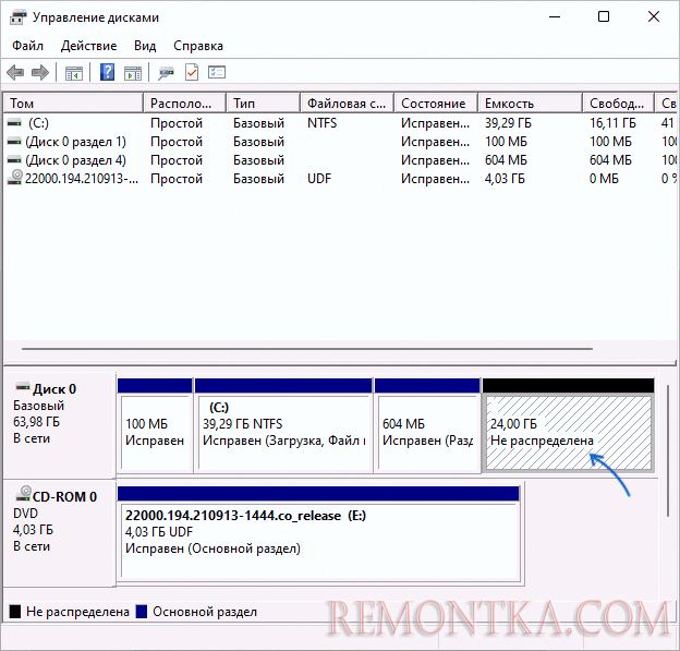 Нераспределенное пространство на диске после клонирования диска в Clonezilla