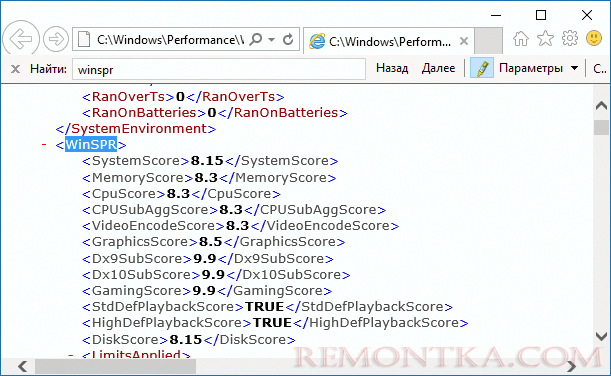 Просмотр оценки производительности