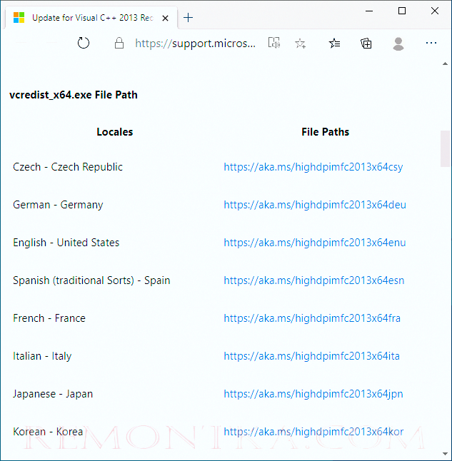 Загрузка компонентов Visual C++ x64 и x86