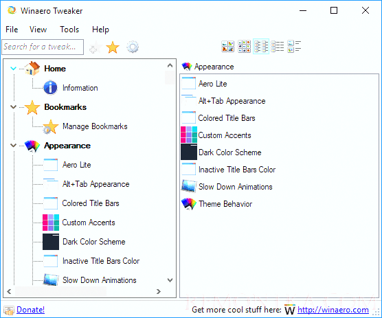 Параметры оформления в Winaero Tweaker