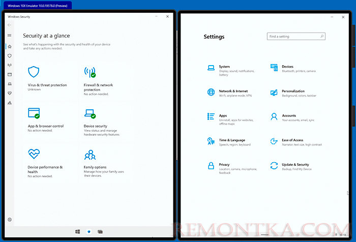 Параметры Windows 10X и защитник