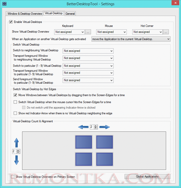 Настройки виртуальных рабочих столов