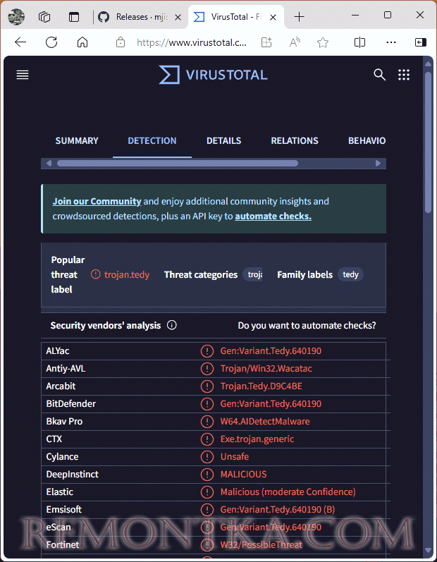 Проверка Alt App Installer в VirusTotal