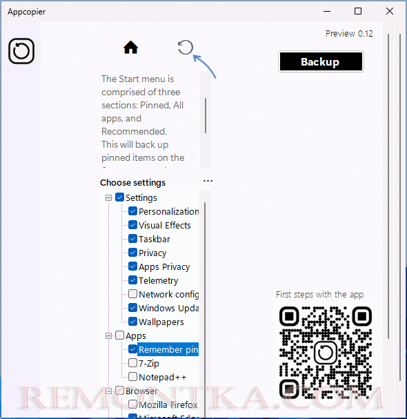 Запуск восстановления в Appcopier