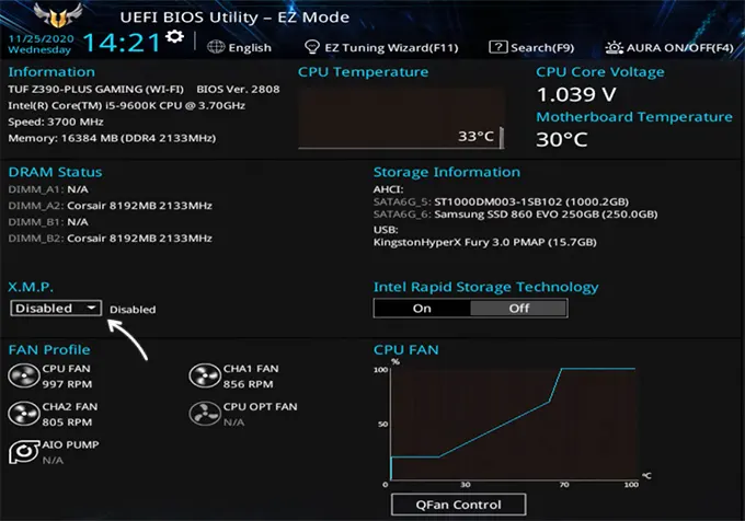 Быстрое включение XMP на ASUS в UEFI