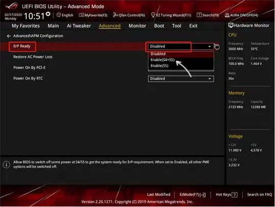 Включить ErP для S4 и S5 в ASUS UEFI