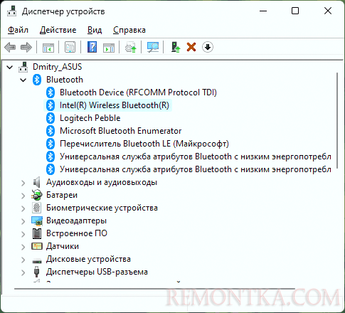 Устройства Bluetooth в диспетчере устройств
