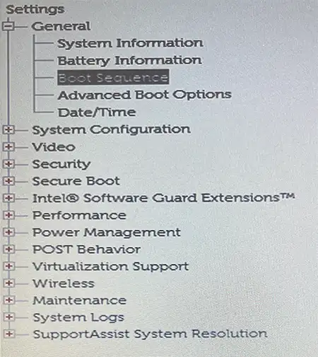 Настройки порядка загрузки на Dell