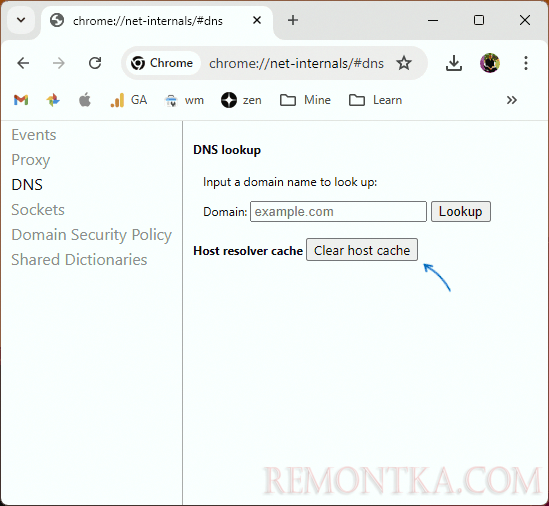 Очистка кэша DNS в Chrome