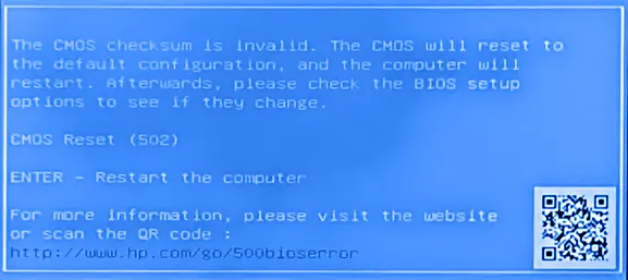 Пример сообщения The CMOS checksum is invalid