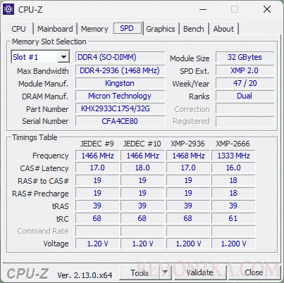 Информация о частоте памяти в CPU-Z