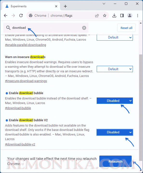 Отключение новой панели загрузок в Chrome