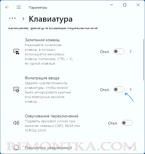 Отключение фильтрации ввода в Windows