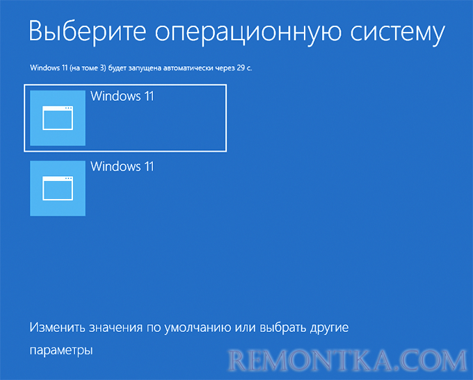 Одинаковые пункты в меню загрузки Windows