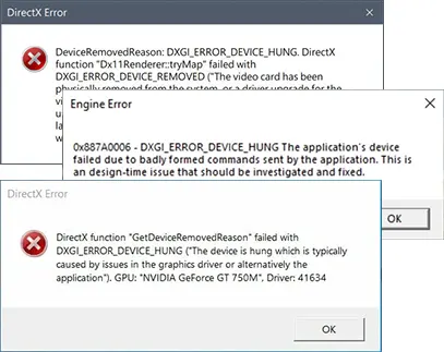 Сообщения об ошибке DXGI ERROR DEVICE HUNG в играх