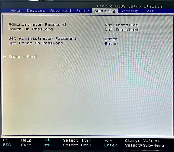 Еще один вариант настроек Secure Boot на Lenovo