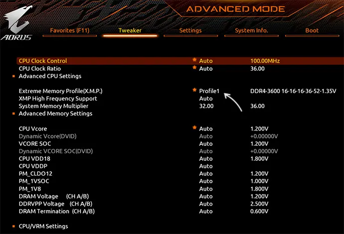 Включение Extreme Memory Profile на Gigabyte