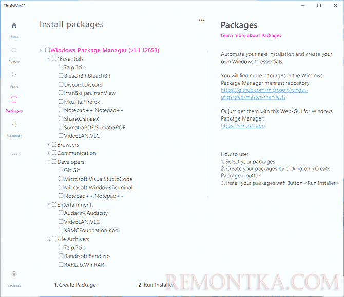 Установка пакетов приложений в ThisIsWin11