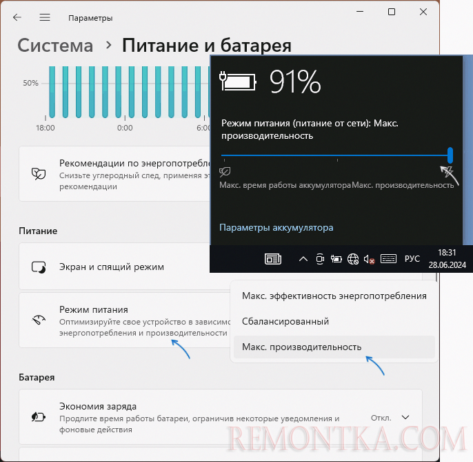 Режим максимальной производительности питания