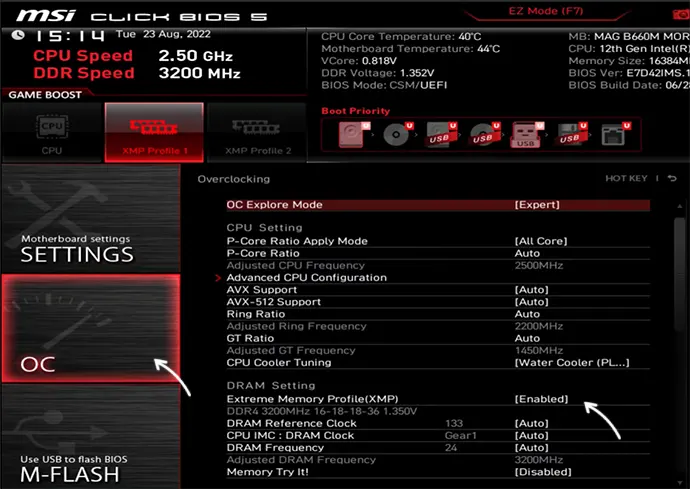 Настройки разгона на материнской плате MSI