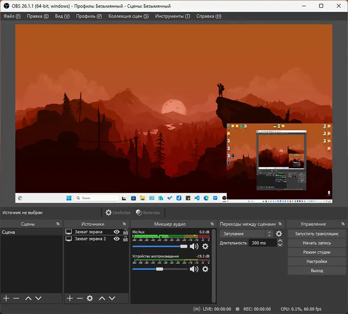 Одновременная запись нескольких экранов в OBS Studio